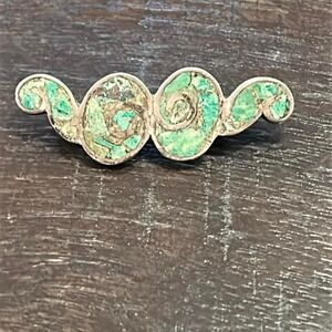 Vintage Swirl Design pressed turquoise stone sterling silver Mexico Brooch